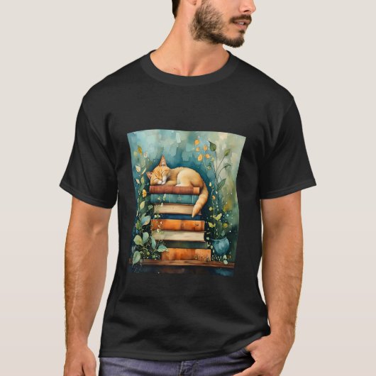Cat and Books - Cute Cat Lover T-shirt (Voorkant)