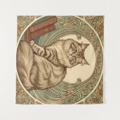 cat and books framed with geometrical ornament wandkleed (Voorkant (horizontaal))