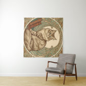 cat and books framed with geometrical ornament wandkleed (In Situ (horizontaal))