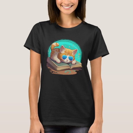 Cat  and Bookworm Book  Books and Cat fans  1 T-shirt (Voorkant)