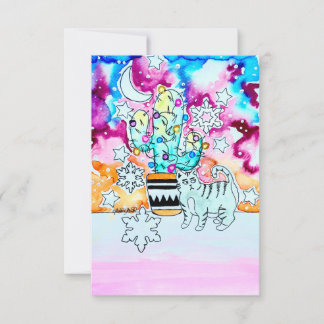 Cat and Cactus Christmas Card Kaart