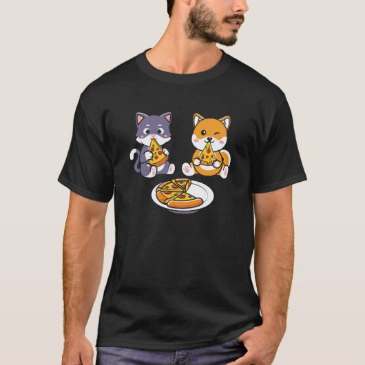Cat And Corgi Dog Eating Pizza Kids T-shirt (Voorkant)