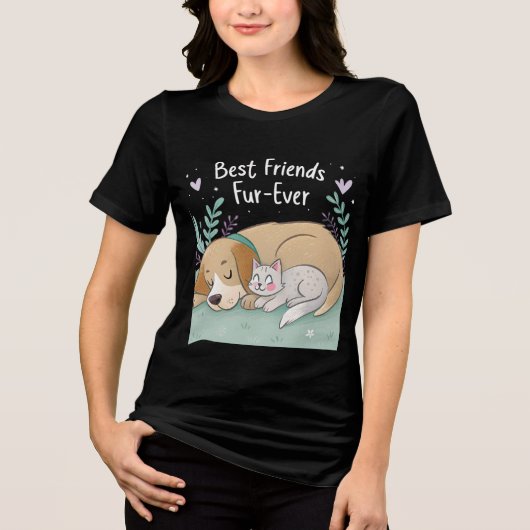 Cat and dog best friends forever Tri-Blend shirt (Voorkant)