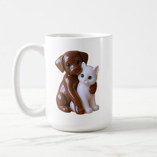 Cat and dog  figurine-style koffiemok (Links)