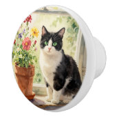 Cat and Flower Themed Keramische Knop (Rechts)