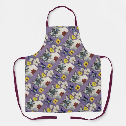 Cat and flowers All-Over Print Apron, Medium Schort (Voorkant)
