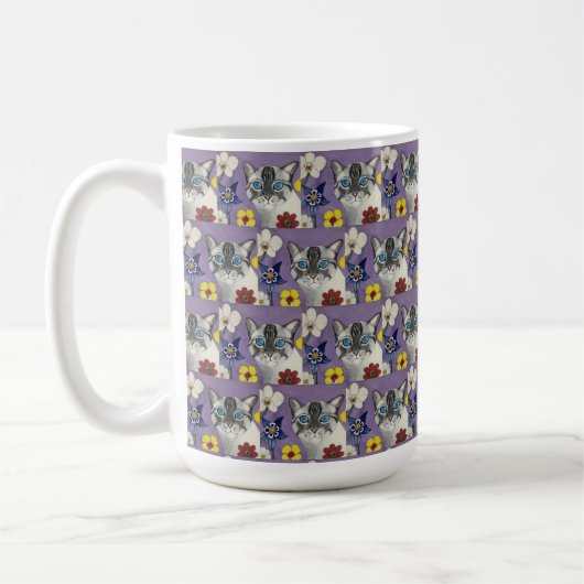 cat and Flowers Classic Mug, 444 ml Koffiemok (Links)