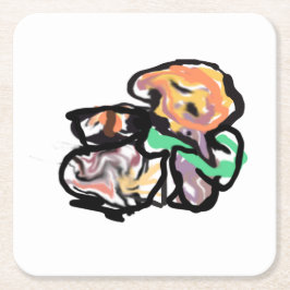 Cat and flowers  fun kartonnen onderzetters