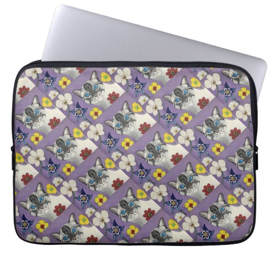 Cat and flowers Laptop Sleeve 13" (Voorkant)