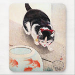 Cat and Goldfish Bowl, Muismat<br><div class="desc">Cat and Goldfish Bowl,  Japanese art by Ohara Koson,  1933.</div>