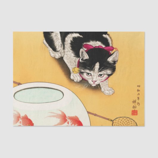 Cat and Goldfish by Ohara Koson Tissuepapier (Voorkant)