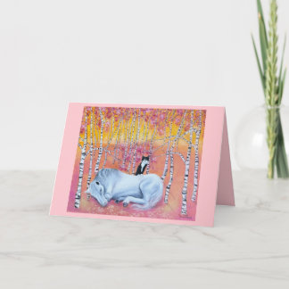 Cat and Horse Friends Whimsical Art Kaart