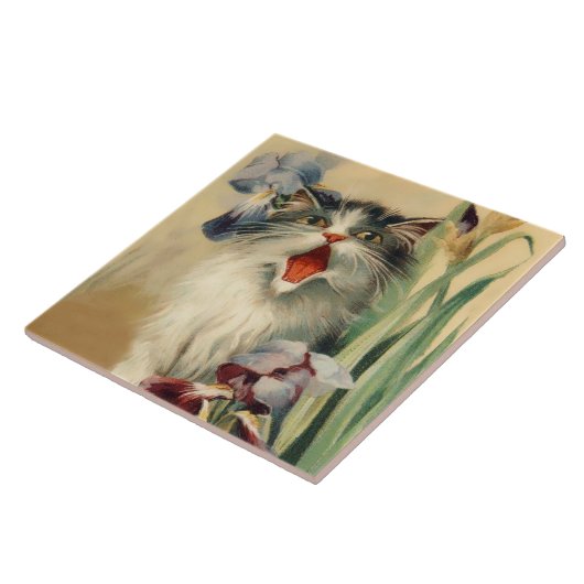 "Cat and Irises" van Maurice Boulanger Tegeltje (Zijkant)