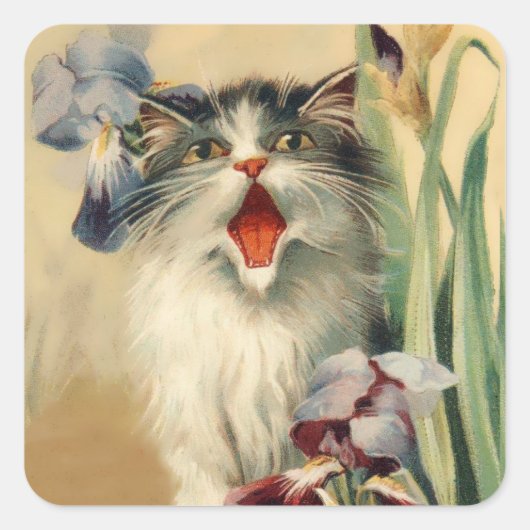"Cat and Irises" van Maurice Boulanger Vierkante Sticker (Voorkant)