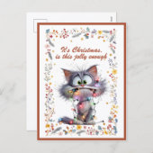 Cat and Lights It's Christmas Is This Jolly Enough Feestdagenkaart (Voorkant / Achterkant)