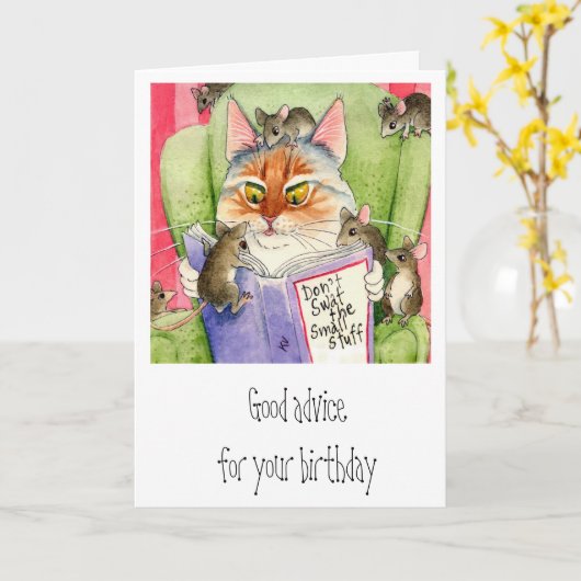 Cat and mouse funny birthday kaart (Gele Bloem)