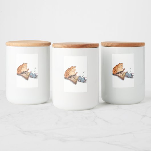 Cat and Mouse Playing Chess Cartoon Drawing Funny Voedselcontainer Etiket (Flessen)