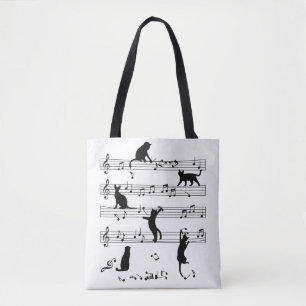 Cat and Music Lover Cft, Cat Pplay Note Music Tote Bag