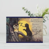 Cat and Owl  Halloween-feestuitnodiging Kaart (Staand voorkant)