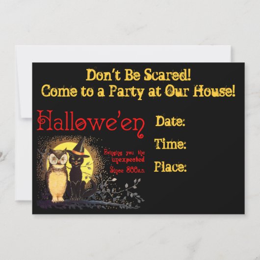 Cat and Owl  Halloween-feestuitnodiging Kaart (Achterkant)