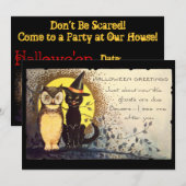 Cat and Owl  Halloween-feestuitnodiging Kaart (Voorkant / Achterkant)