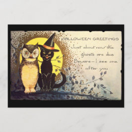 Cat and Owl  Halloween-feestuitnodiging Kaart
