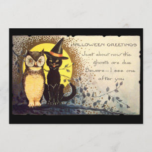 Cat and Owl  Halloween-feestuitnodiging Kaart