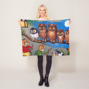 Cat and Owl, Louis Wain Fleece Deken