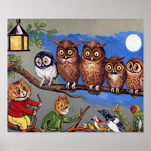 Cat and Owl, Louis Wain Poster (Voorkant)