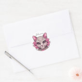 Cat and Pink Roses Sticker Envelope Seal Floral (Envelop)