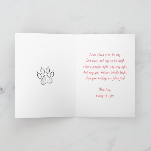 Cat and Poinsettia Personalized Christmas Feestdagen Kaart (Binnen)