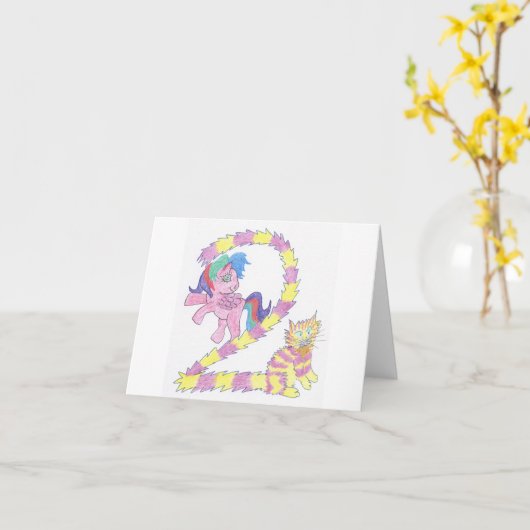 Cat and Pony card for a two year old Kaart (Gele Bloem)