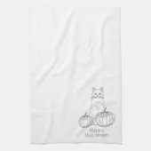 Cat and Pumpkins Line Art Eenvoudige Minimale Hall Theedoek (Verticaal)