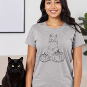 Cat and Pumpkins Minimal Line Art Schattige Hallow T-shirt