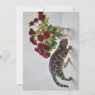 Cat and Red Roses – Realistic Oil Painting Print