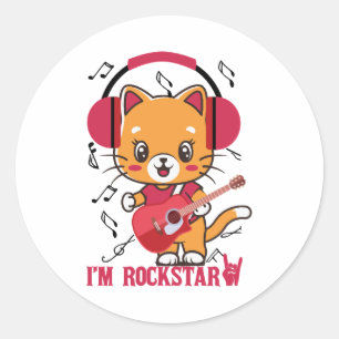 Cat and Rock I'm Rockstar Cool Cat Band Rockcat Ronde Sticker