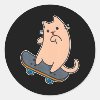 Cat and Skateboard Skateboarden Funny cartoon Ronde Sticker