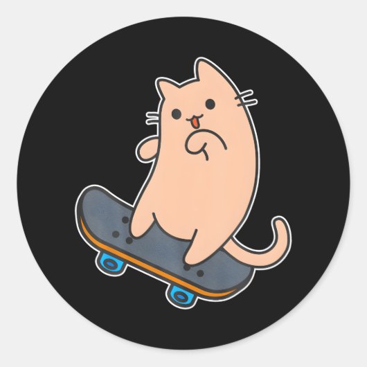 Cat and Skateboard Skateboarden Funny cartoon Ronde Sticker (Voorkant)
