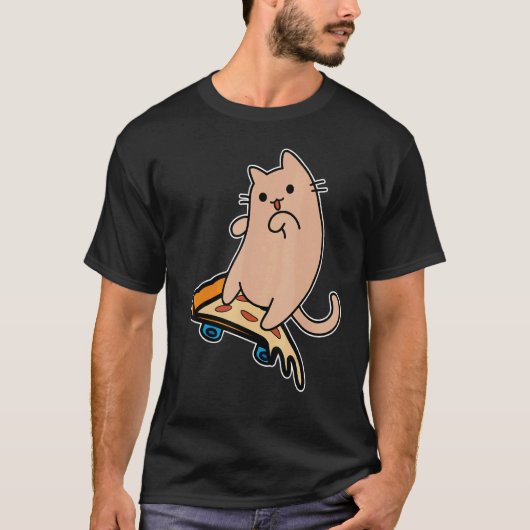 Cat and Skateboard Skateboarding Pepperoni Pizza B T-shirt (Voorkant)