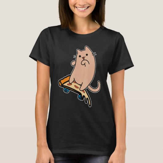 Cat and Skateboard Skateboarding Pepperoni Pizza B T-shirt (Voorkant)
