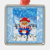 Cat and snowy owls, snow ornament (Voorkant)