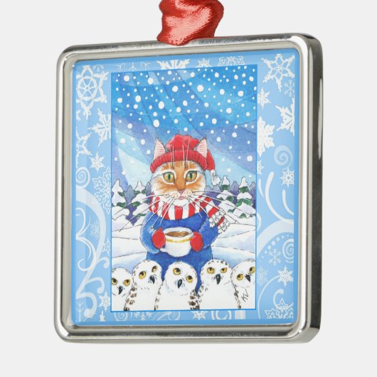 Cat and snowy owls, snow ornament (Links)