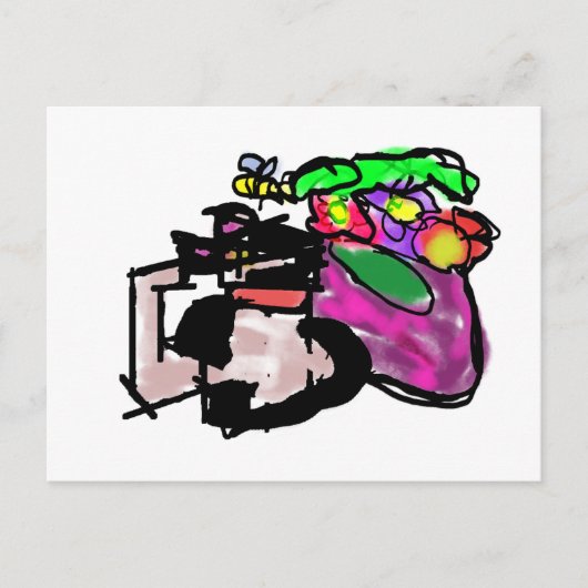 Cat and spring flowers briefkaart (Voorkant)