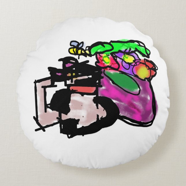 Cat and spring flowers  rond kussen (Voorkant)