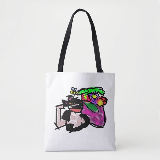 Cat and spring flowers tote bag (Voorkant)
