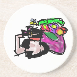 Cat and spring flowers zandsteen onderzetter