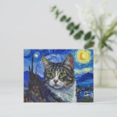 Cat and Starry Night Briefkaart (Staand voorkant)