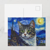 Cat and Starry Night Briefkaart (Voorkant / Achterkant)