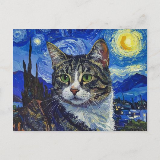 Cat and Starry Night Briefkaart (Voorkant)