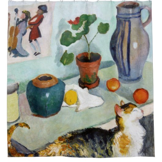 Cat and stillife, August Macke Douchegordijn (Voorkant)